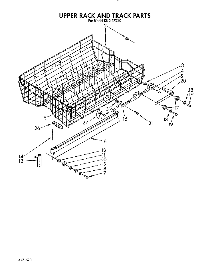 UPPER RACK AND TRACK Diagram and Parts List for KUDI22XX0  KitchenAid Dishwasher