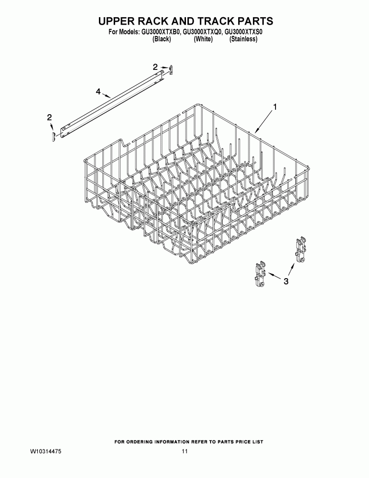 UPPER RACK AND TRACK PARTS Diagram and Parts List for GU3000XTXS0  Whirlpool Dishwasher