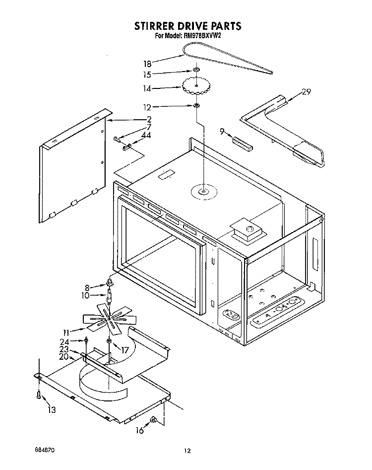 STIRRER DRIVE Diagram and Parts List for RM978BXVW2  Whirlpool Microwave Oven Combo