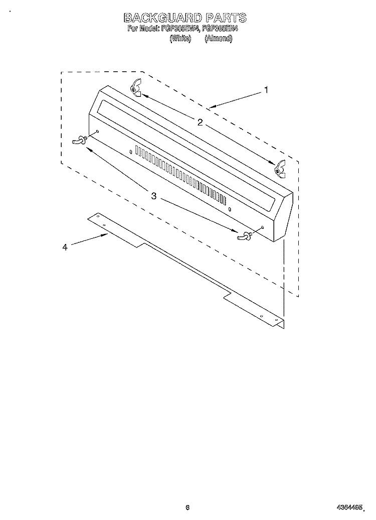 BACKGUARD Diagram and Parts List for FGP305EN4  Roper Range