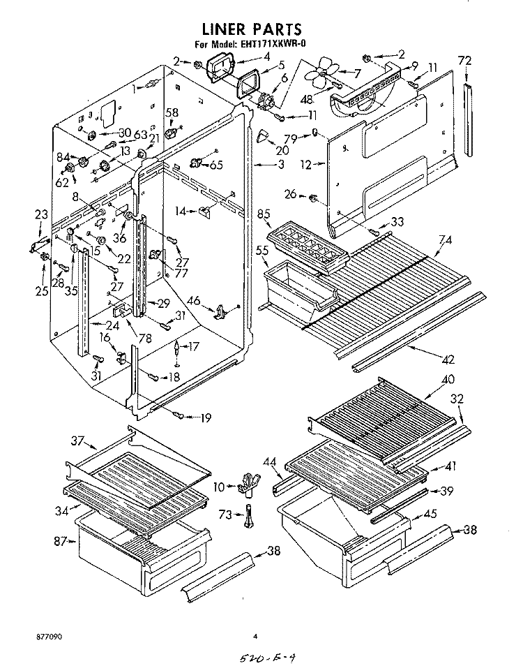 LINER Diagram and Parts List for EHT171XKWR0  Whirlpool Refrigerator