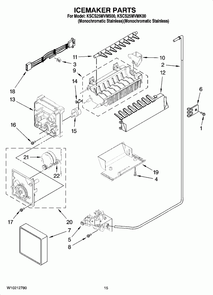 ICEMAKER PARTS, OPTIONAL PARTS (NOT INCLUDED) Diagram and Parts List for KSCS25MVMK00  KitchenAid Refrigerator