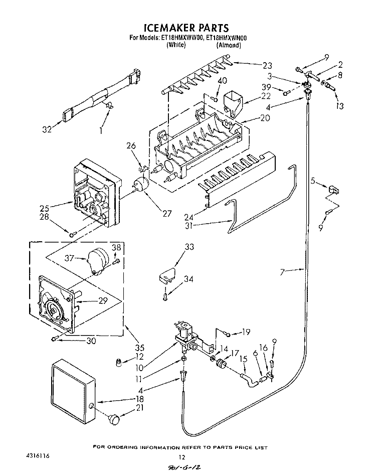 ICE MAKER , LIT/OPTIONAL Diagram and Parts List for ET18HMXWN00  Whirlpool Refrigerator