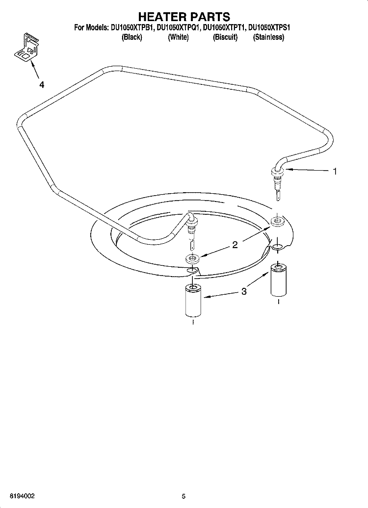 HEATER PARTS Diagram and Parts List for DU1050XTPQ1  Whirlpool Dishwasher