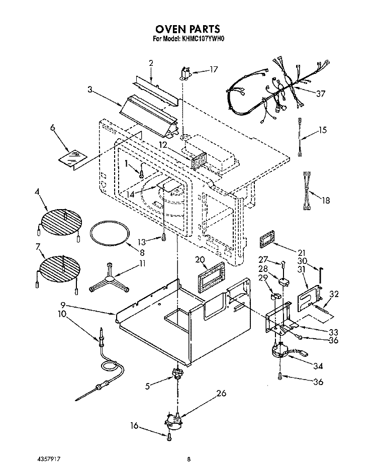 OVEN Diagram and Parts List for KHMC107YAL0  KitchenAid Microwave