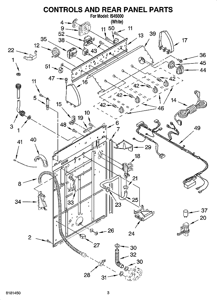 CONTROLS AND REAR PANEL PARTS Diagram and Parts List for IS45000  Inglis Washer