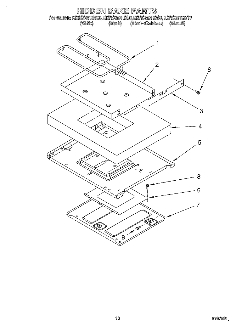 HIDDEN BAKE, OPTIONAL Diagram and Parts List for KERC607HBT5  KitchenAid Range