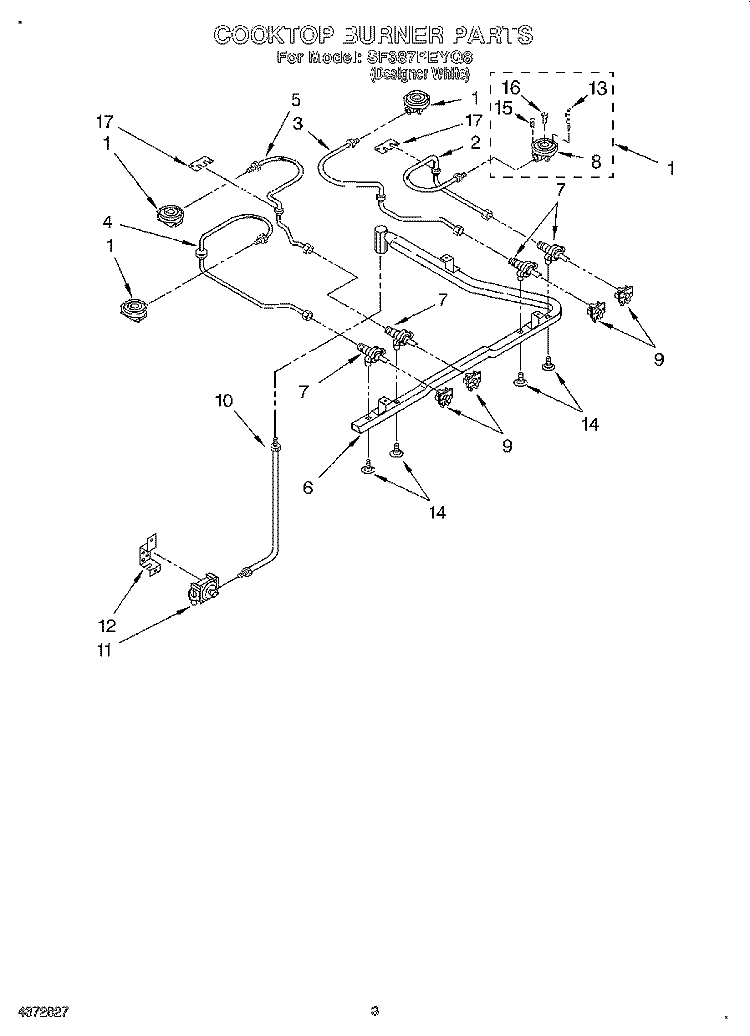 COOKTOP BURNER Diagram and Parts List for SF387PEYQ8  Whirlpool Range