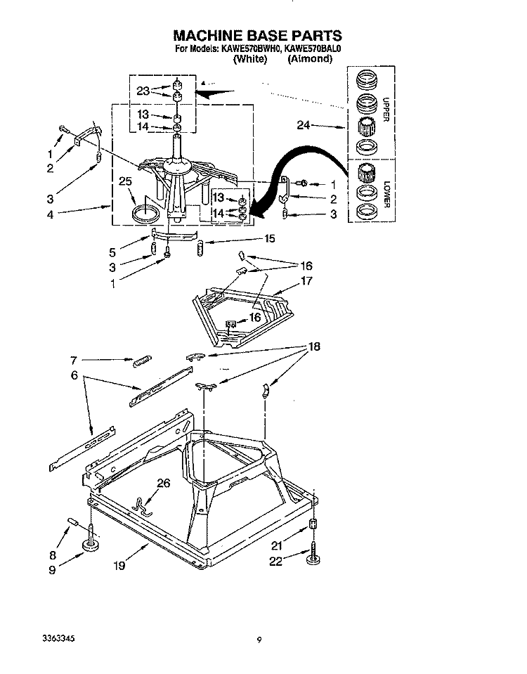 MACHINE BASE Diagram and Parts List for KAWE570BWH0  KitchenAid Washer