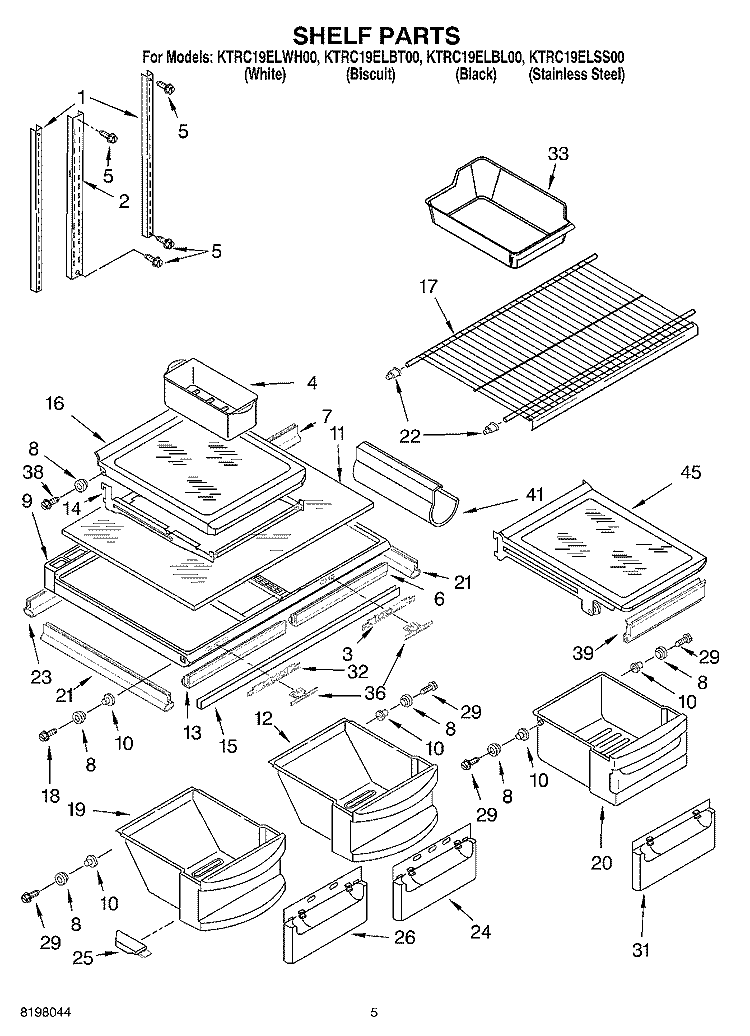 SHELF Diagram and Parts List for KTRC19ELBL00  KitchenAid Refrigerator