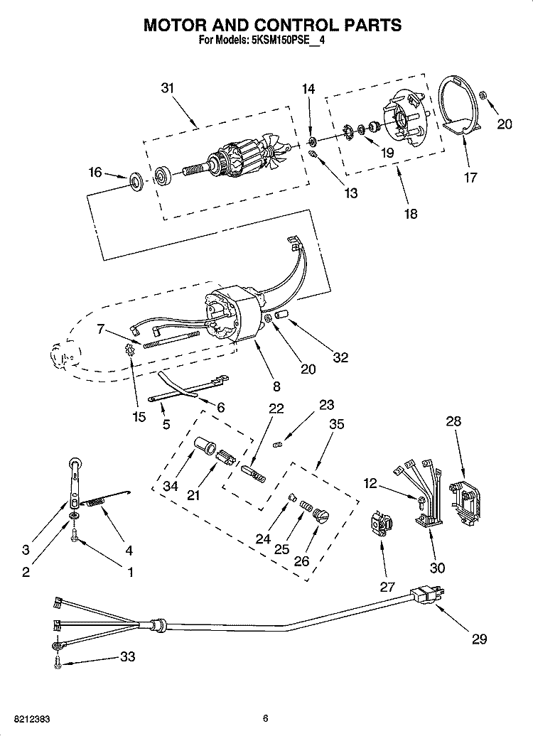 MOTOR AND CONTROL UNIT PARTS Diagram and Parts List for 5KSM150PSEBU4  KitchenAid Mixer