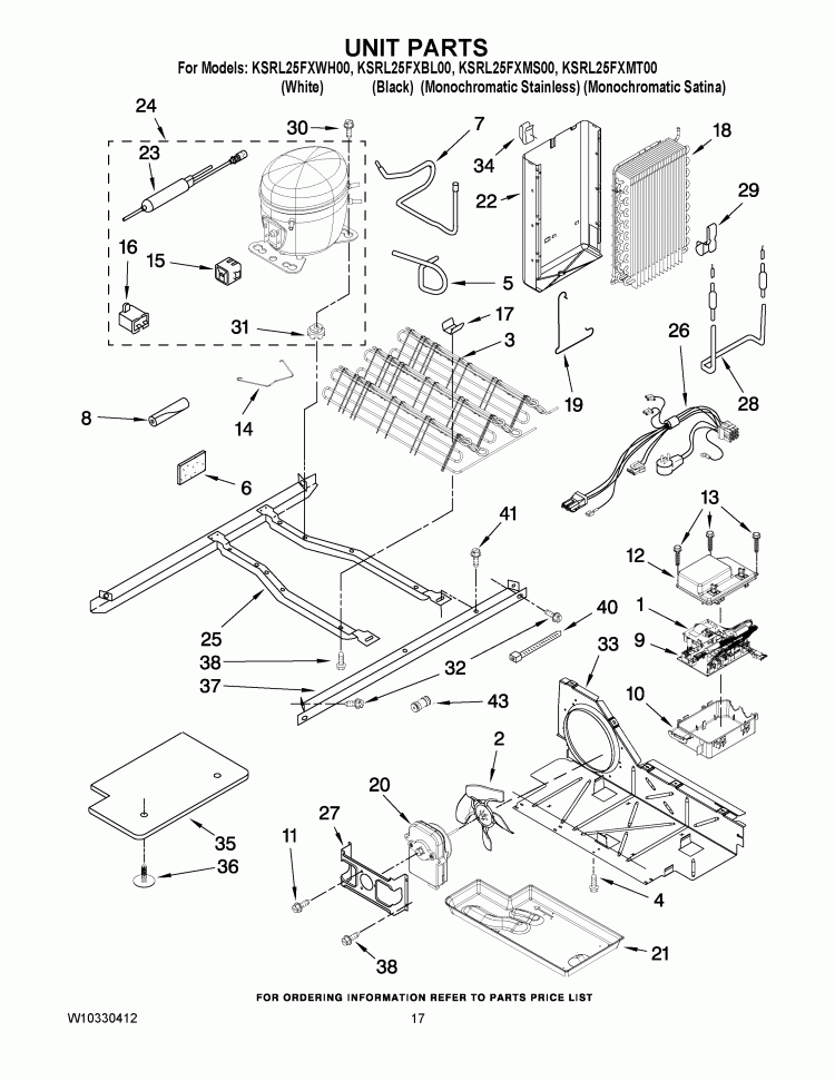 UNIT PARTS Diagram and Parts List for KSRL25FXMT00  KitchenAid Refrigerator