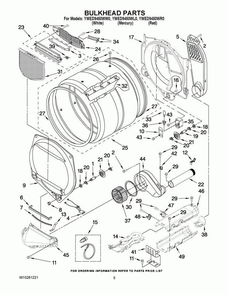 BULKHEAD PARTS Diagram and Parts List for YWED9450WL0  Whirlpool Dryer