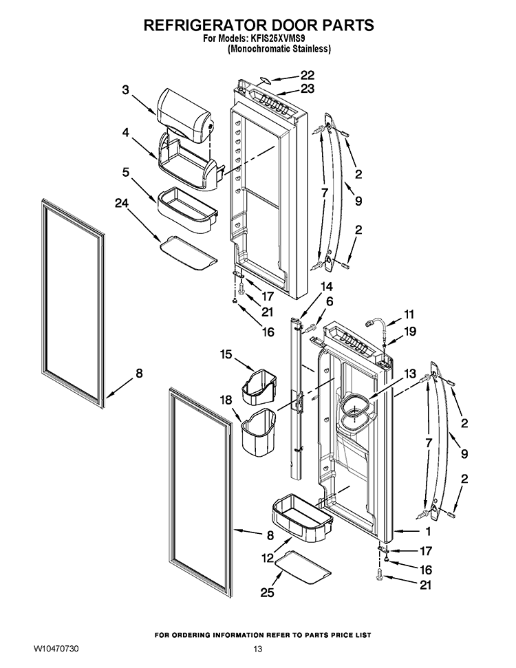 REFRIGERATOR DOOR PARTS Diagram and Parts List for KFIS25XVMS9  KitchenAid Refrigerator