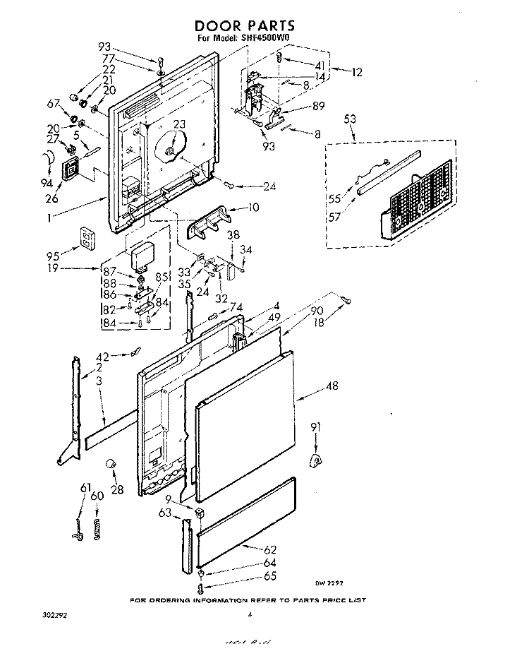 DOOR Diagram and Parts List for SHF4500W0  Whirlpool Dishwasher