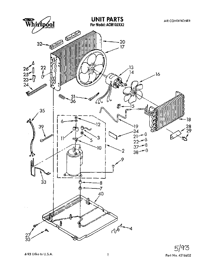UNIT, LITERATURE Diagram and Parts List for ACM102XX2  Whirlpool Air Conditioner