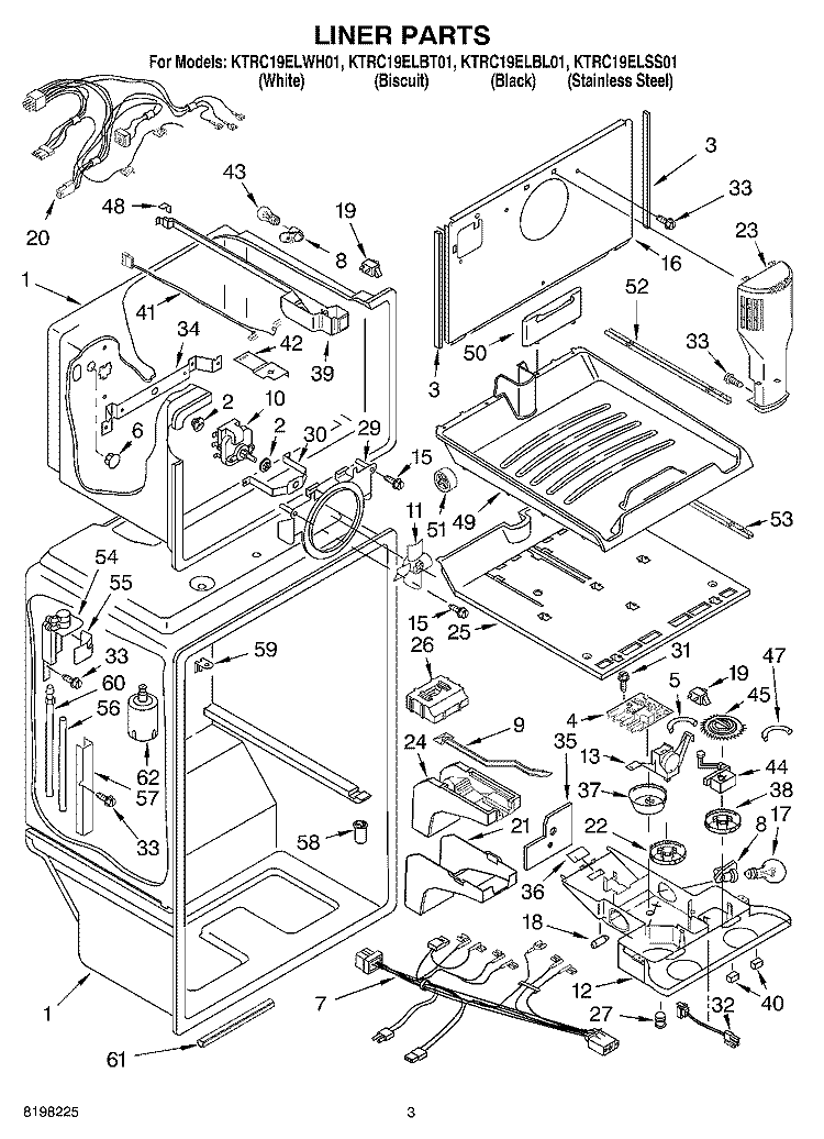 LINER Diagram and Parts List for KTRC19ELSS01  KitchenAid Refrigerator