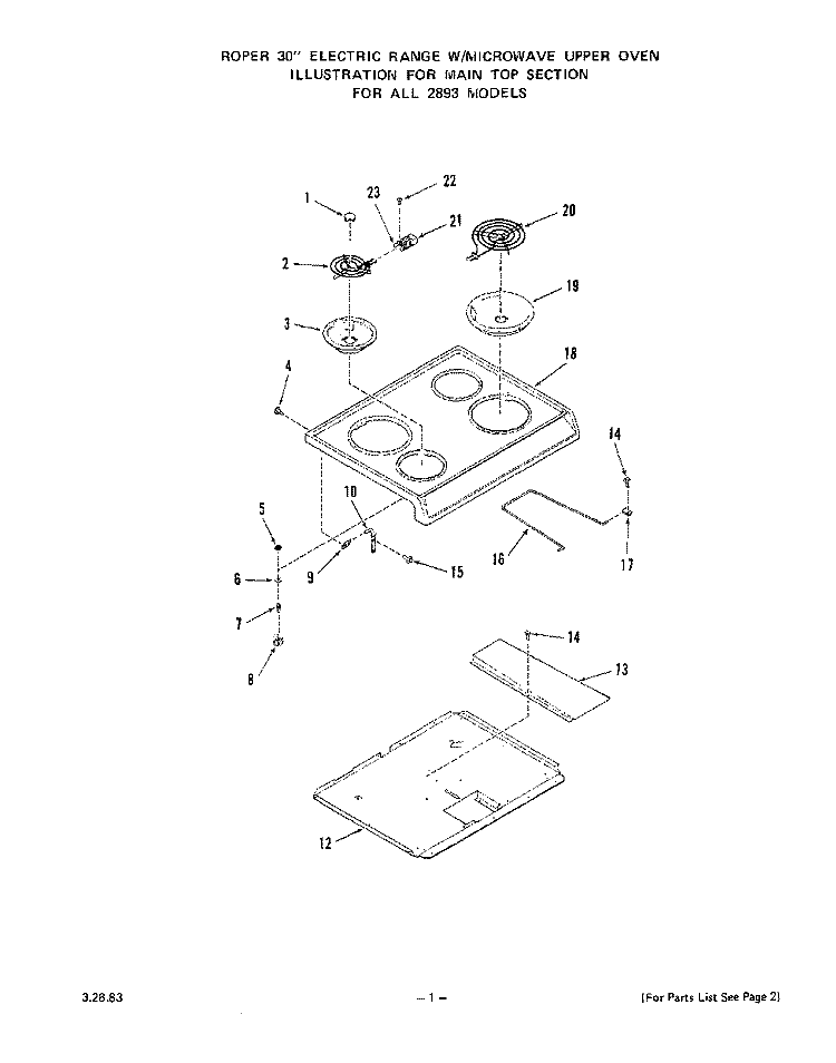 POWER LOCK Diagram and Parts List for 2893W0A  Roper Range