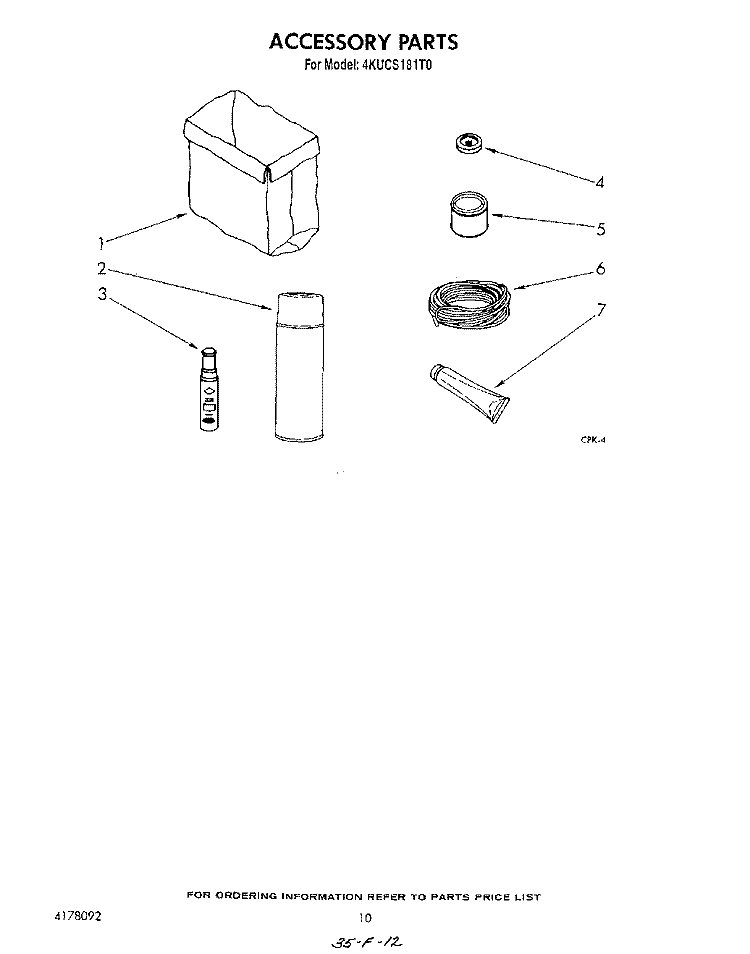 ACCESSORY Diagram and Parts List for 4KUCS181T0  KitchenAid Trash Compactor