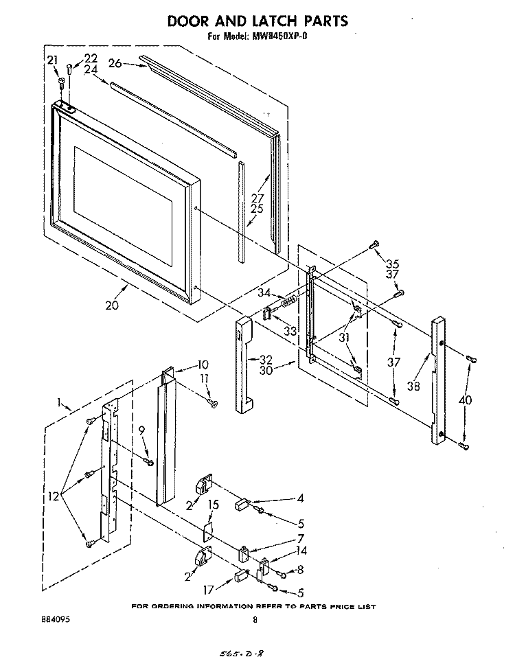 DOOR AND LATCH Diagram and Parts List for MW8450XP0  Whirlpool Microwave