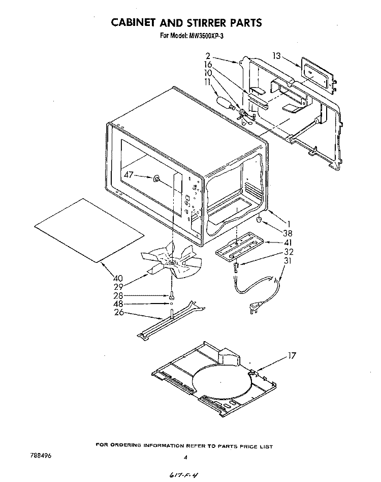 CABINET AND STIRRER Diagram and Parts List for MW3500XP3  Whirlpool Microwave
