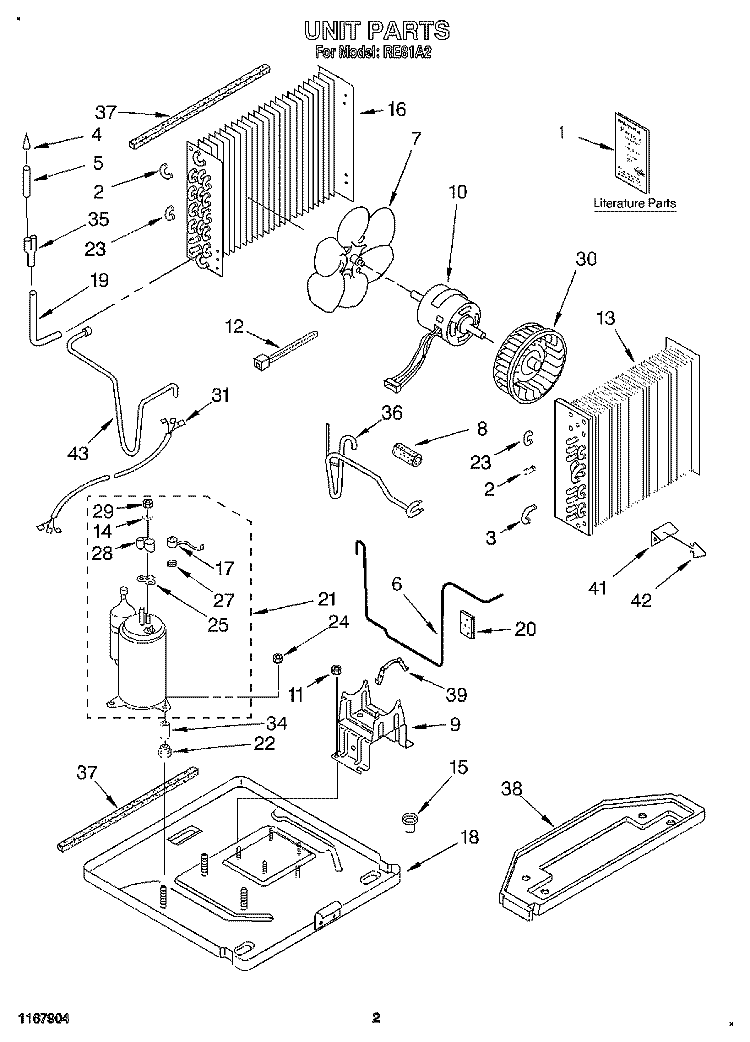 UNIT, LITERATURE Diagram and Parts List for RE81A2  Whirlpool Air Conditioner