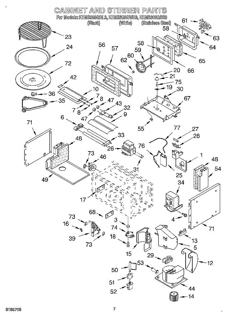 CABINET AND STIRRER Diagram and Parts List for KEMS308GSS3  KitchenAid Microwave Oven Combo