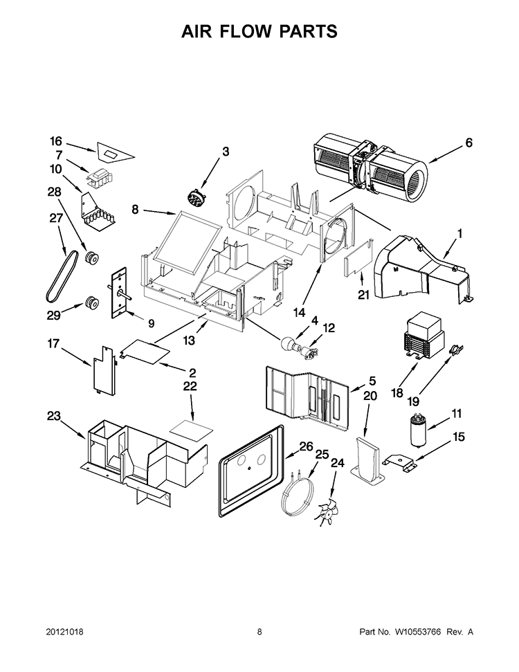AIR FLOW PARTS Diagram and Parts List for WMH76718AS0  Whirlpool Microwave