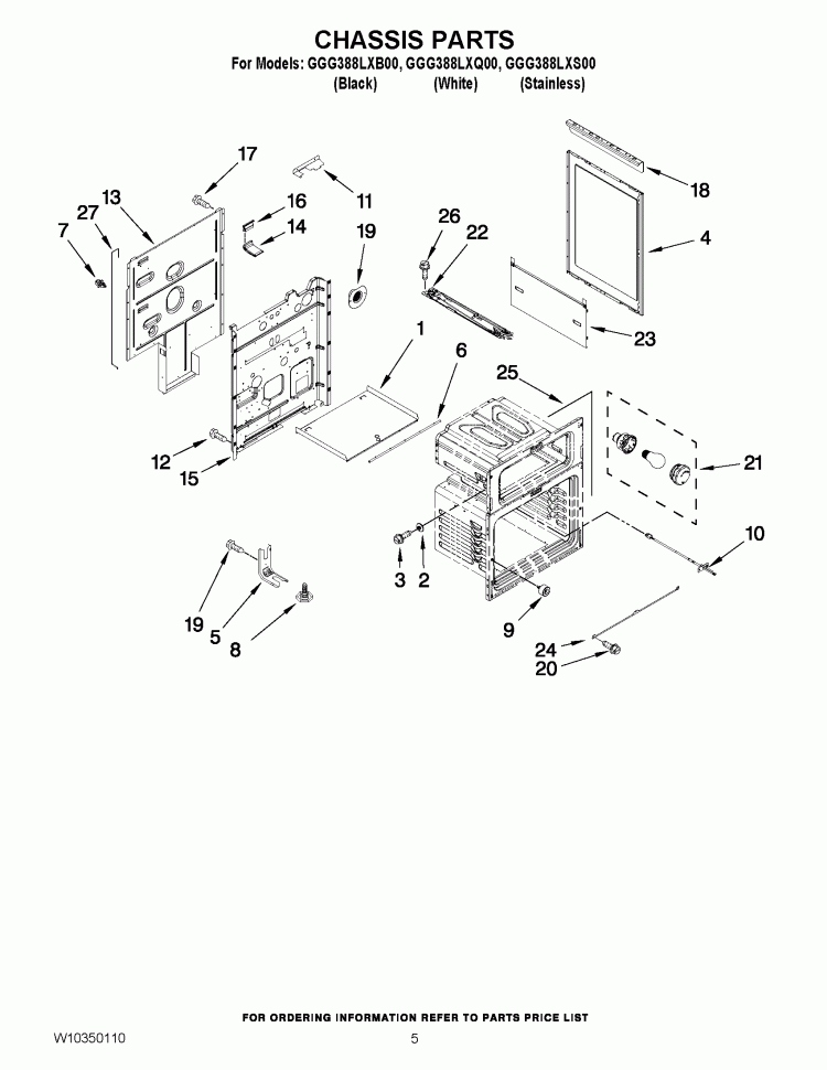CHASSIS PARTS Diagram and Parts List for GGG388LXQ00  Whirlpool Range