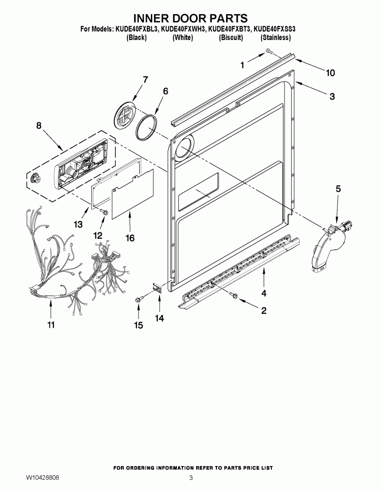 INNER DOOR PARTS Diagram and Parts List for KUDE40FXBT3  KitchenAid Dishwasher