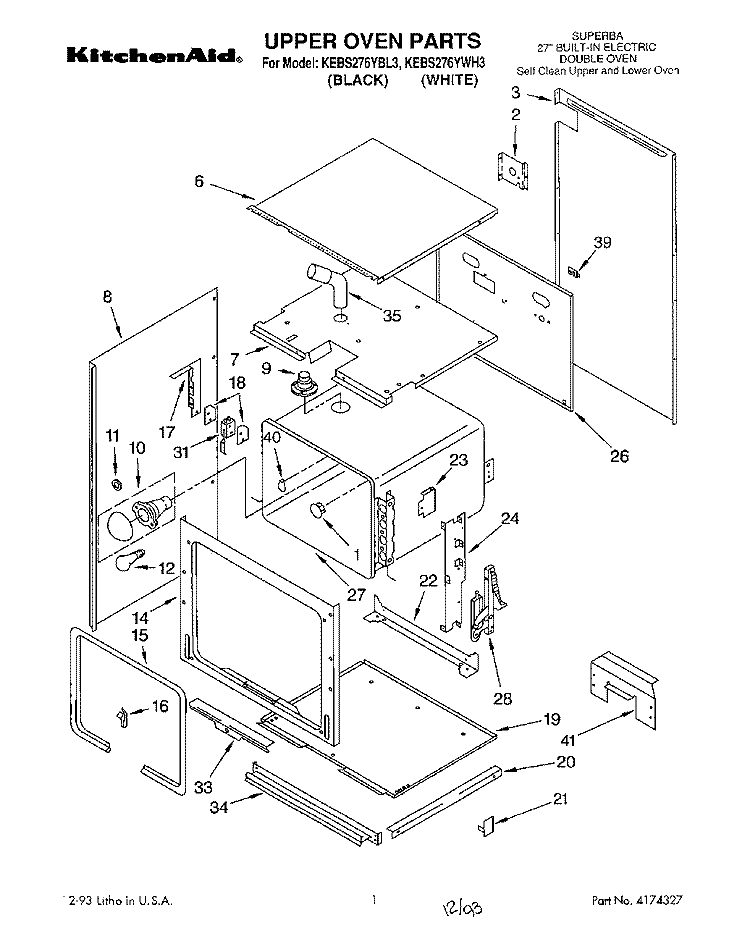 UPPER OVEN, OPTIONAL Diagram and Parts List for KEBS276YBL3  KitchenAid Wall Oven
