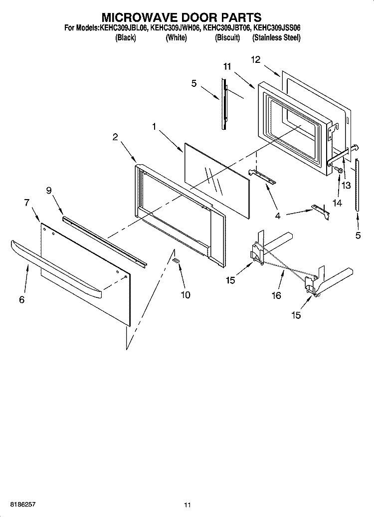 MICROWAVE DOOR PARTS, OPTIONAL PARTS Diagram and Parts List for KEHC309JBL06  KitchenAid Microwave Oven Combo