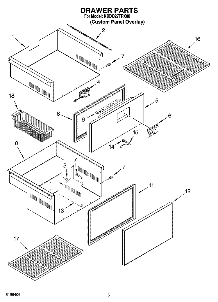 DRAWER PARTS Diagram and Parts List for KDDO27TRX00  KitchenAid Refrigerator