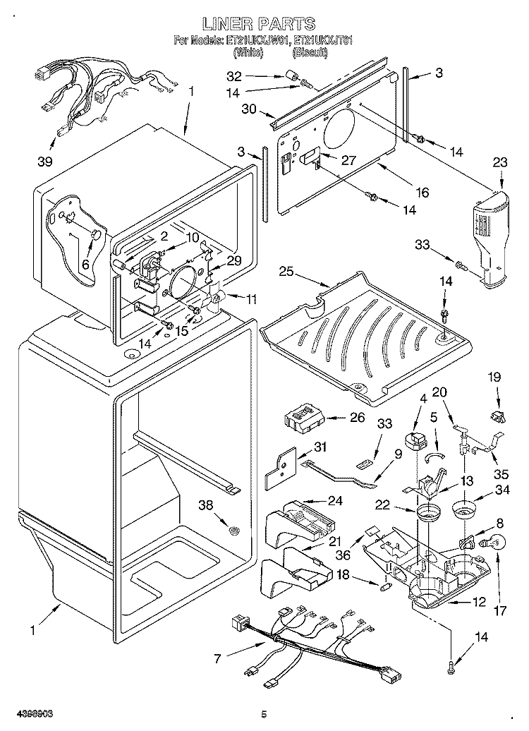 LINER Diagram and Parts List for ET21UKXJT01  Whirlpool Refrigerator