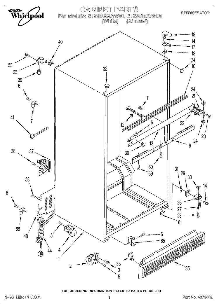 CABINET Diagram and Parts List for ET25DMXAN00  Whirlpool Refrigerator