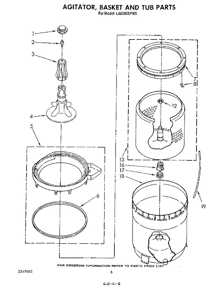 AGITATOR, BASKET AND TUB Diagram and Parts List for LA6000XPW5  Whirlpool Washer