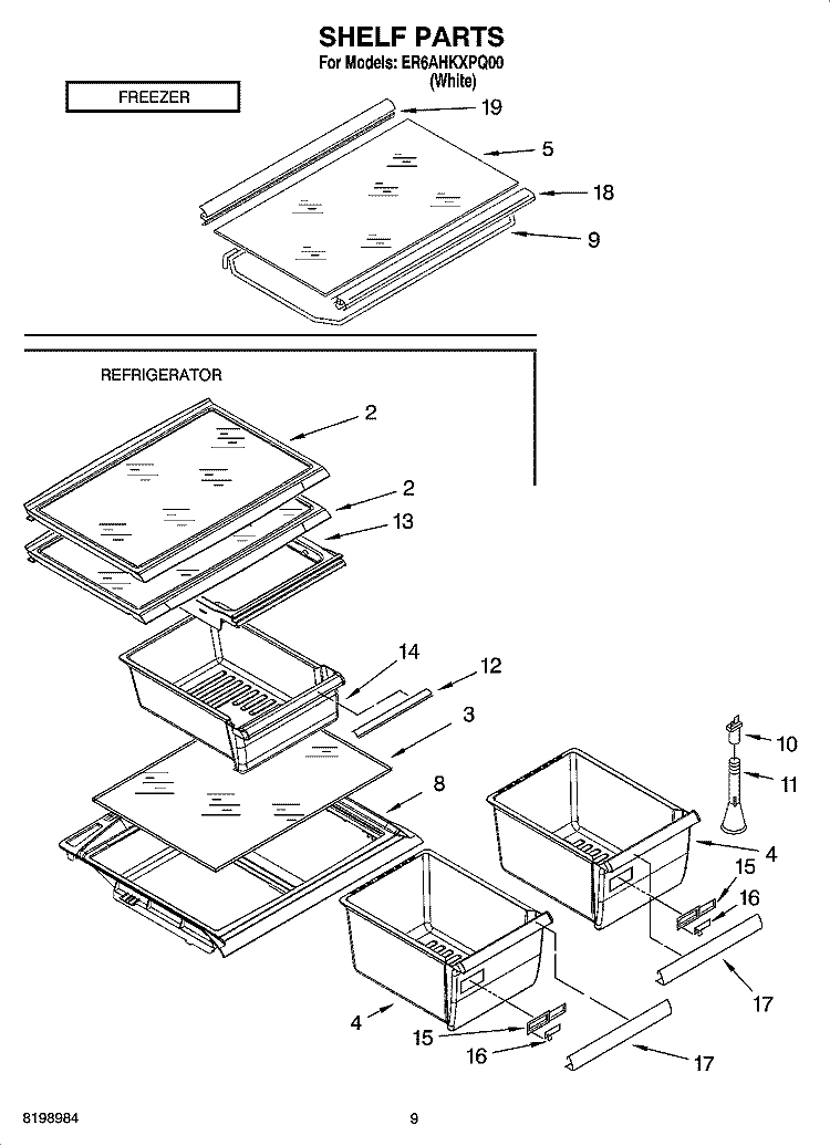 SHELF PARTS, OPTIONAL PARTS Diagram and Parts List for ER6AHKXPQ00  Whirlpool Refrigerator