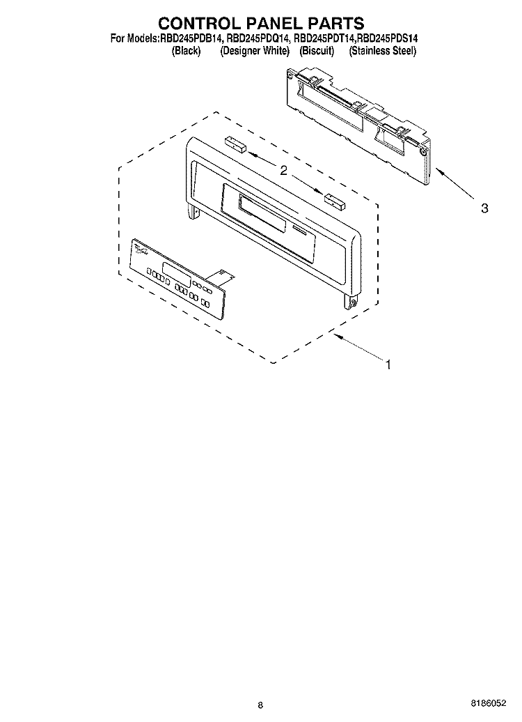 CONTROL PANEL PARTS Diagram and Parts List for RBD245PDQ14  Whirlpool Wall Oven