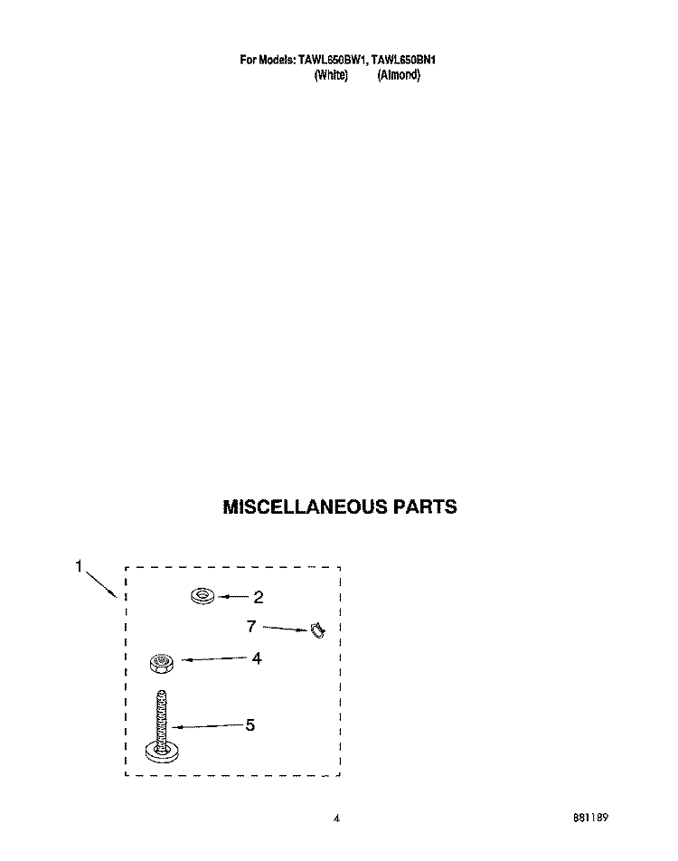 MISCELLANEOUS Diagram and Parts List for TAWL650BN1  Estate Washer