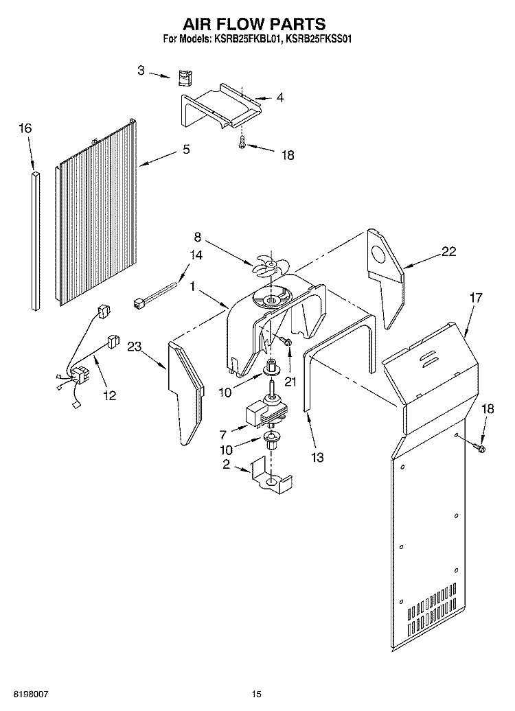AIR FLOW Diagram and Parts List for KSRB25FKBL01  KitchenAid Refrigerator
