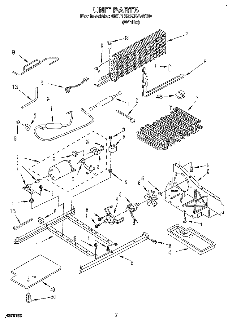 UNIT Diagram and Parts List for 6ET18ZKXAW00  Whirlpool Refrigerator