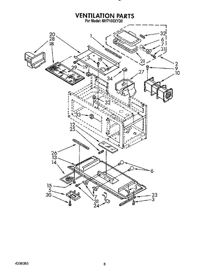 VENTILATION Diagram and Parts List for MH7100XYB0  Whirlpool Microwave