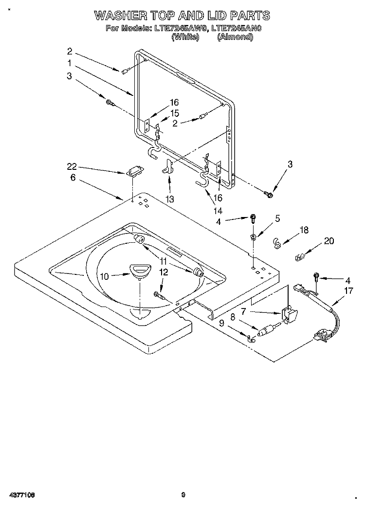 WASHER TOP AND LID Diagram and Parts List for LTE7245AN0  Whirlpool Washer Dryer Combo