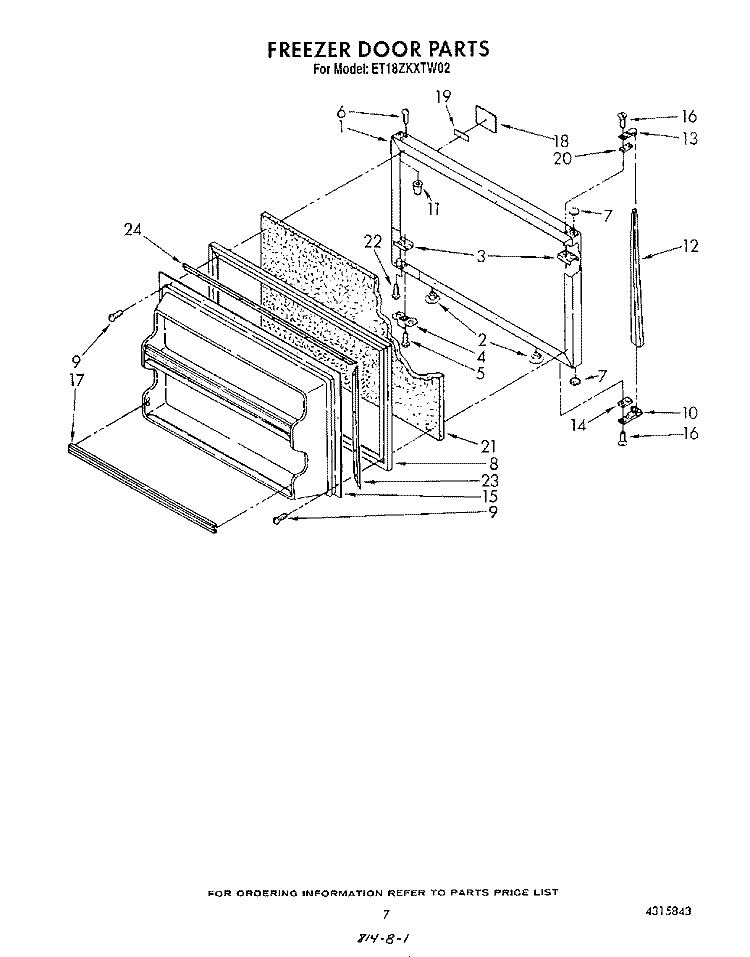 FREEZER DOOR Diagram and Parts List for ET18ZKXTM02  Whirlpool Refrigerator