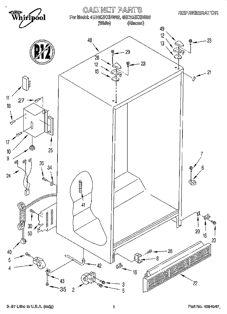 CABINET Diagram and Parts List for 4ED20ZKXDW02  Whirlpool Refrigerator