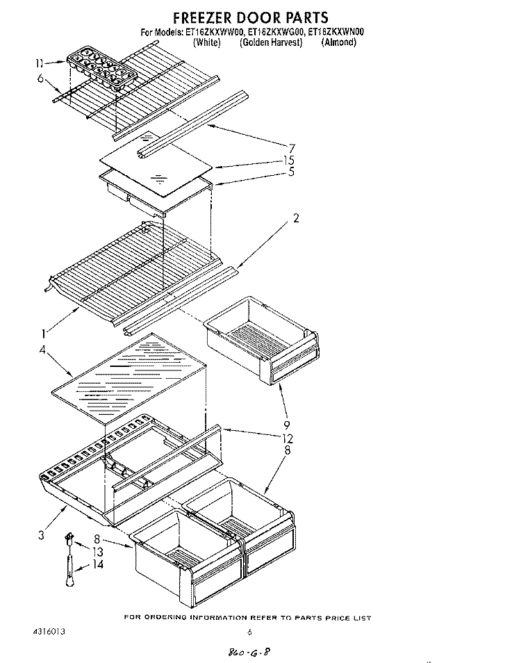 SHELF Diagram and Parts List for ET16ZKXWW00  Whirlpool Refrigerator
