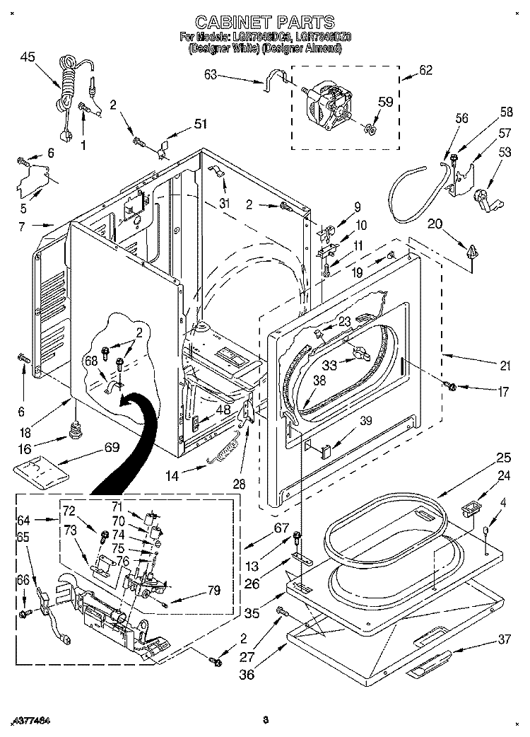 CABINET Diagram and Parts List for LGR7848DQ0  Whirlpool Dryer