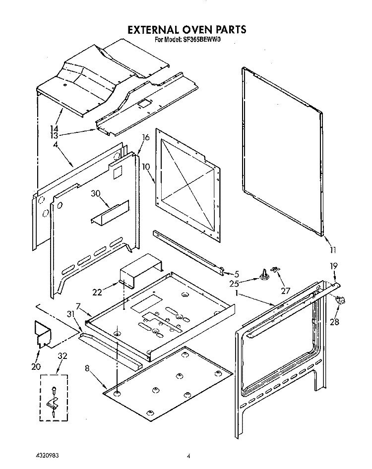 EXTERNAL OVEN Diagram and Parts List for SF365BEWN0  Whirlpool Range