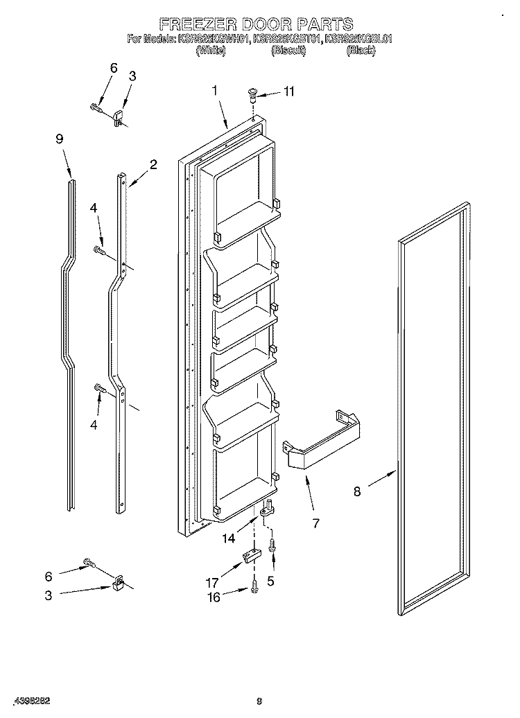 FREEZER DOOR Diagram and Parts List for KSRS25KGWH01  KitchenAid Refrigerator