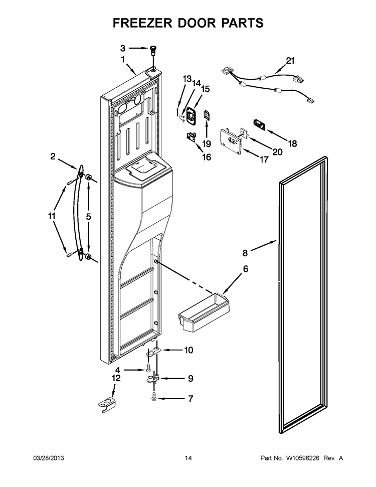 FREEZER DOOR PARTS Diagram and Parts List for WRS950SIAH00  Whirlpool Refrigerator